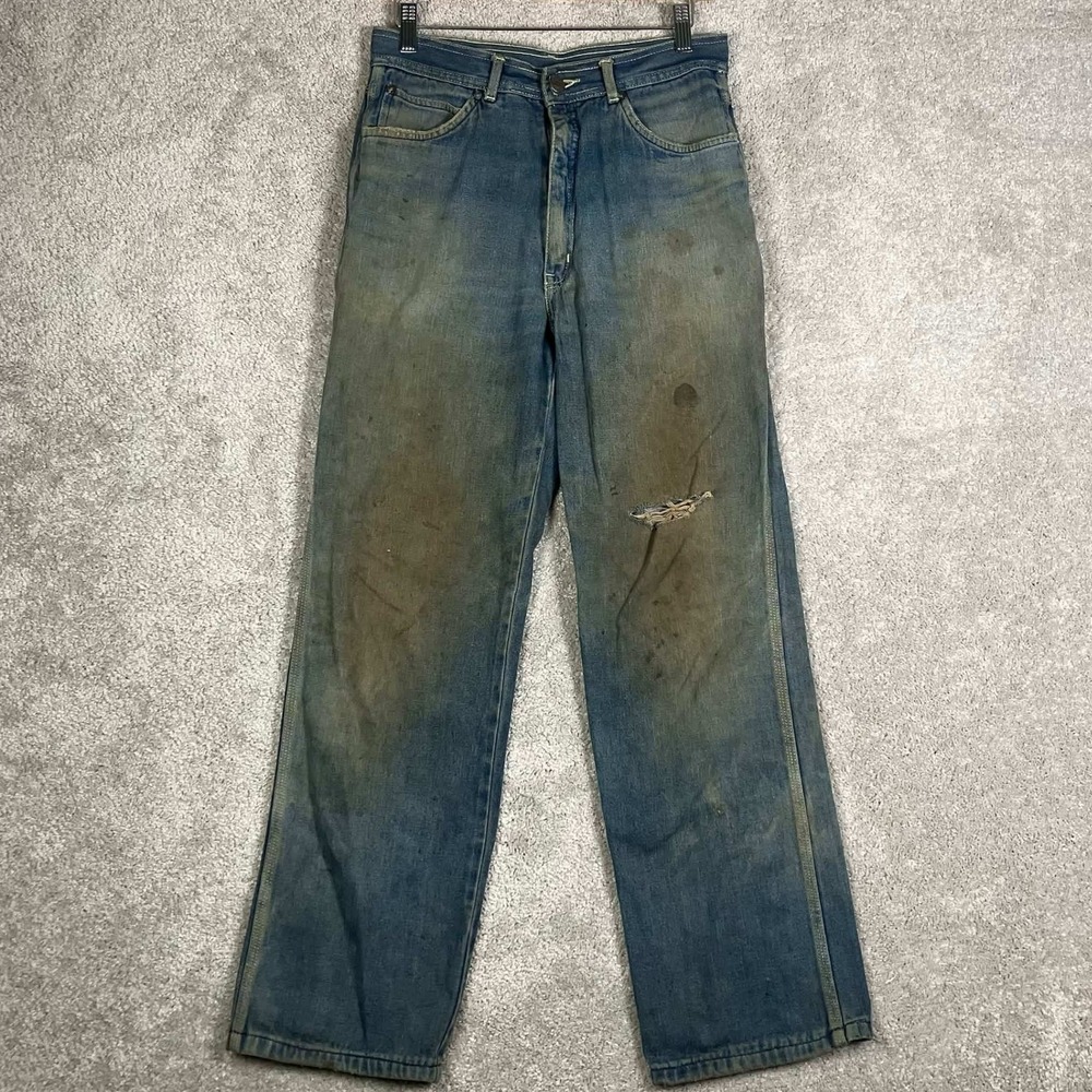 Vintage Mens Distressed Mud Faded Jeans Fits 29x29 Blue Denim Straight Leg 90s